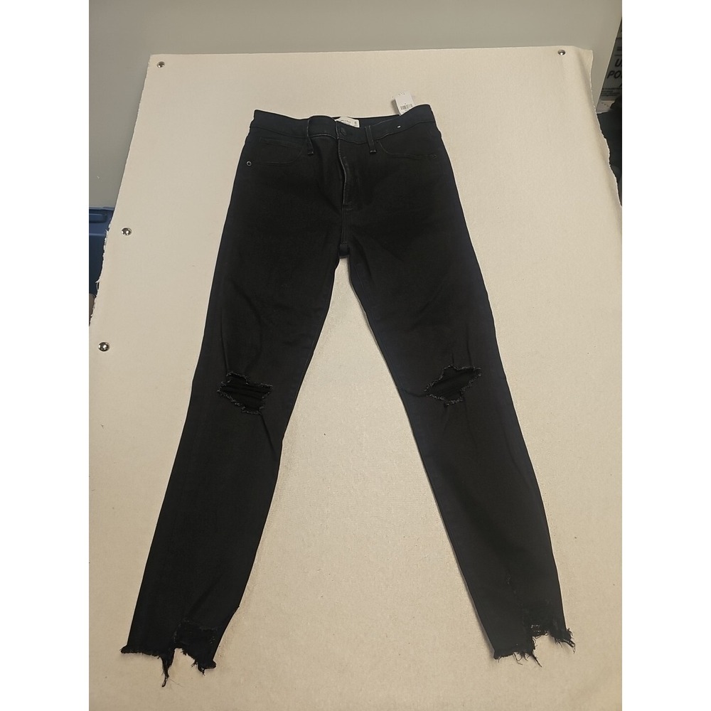 Abercrombie & Fitch High Rise Skinny Jeans Black Distressed Ripped Hem 30/10 155